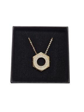 Swarovski Gold Tone Hexagon Pavé Pendant Necklace